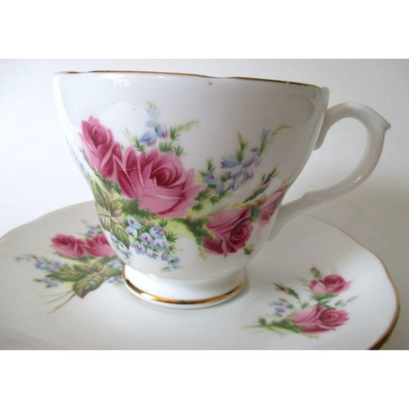 Vintage Duchess Velvet Rose Bone China Footed Cup and Saucer Pink Roses - Picture 3 of 9